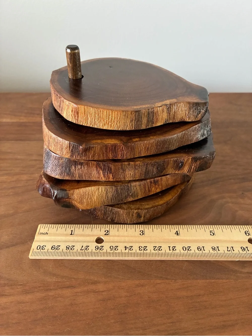 Rustic Live Edge Wood Coaster Set of 4 | Natural Raw Edge Wooden Drink Coasters